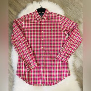 ❌SOLD❌Mens Polo Ralph Lauren custom fit button up shirt Pink plaid Size Medium